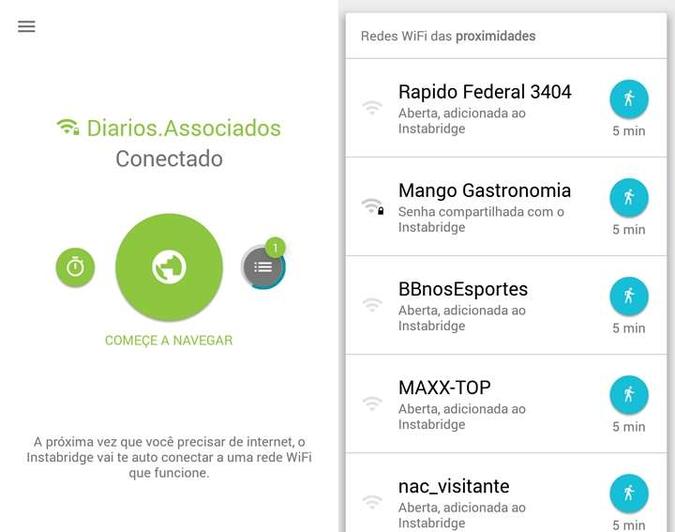 Instabridge localiza pontos de conexão Wi-Fi próximos. (foto: Instabridge/Divulgação) Instabridge localiza pontos de conexão Wi-Fi próximos. (foto: Instabridge/Divulgação)