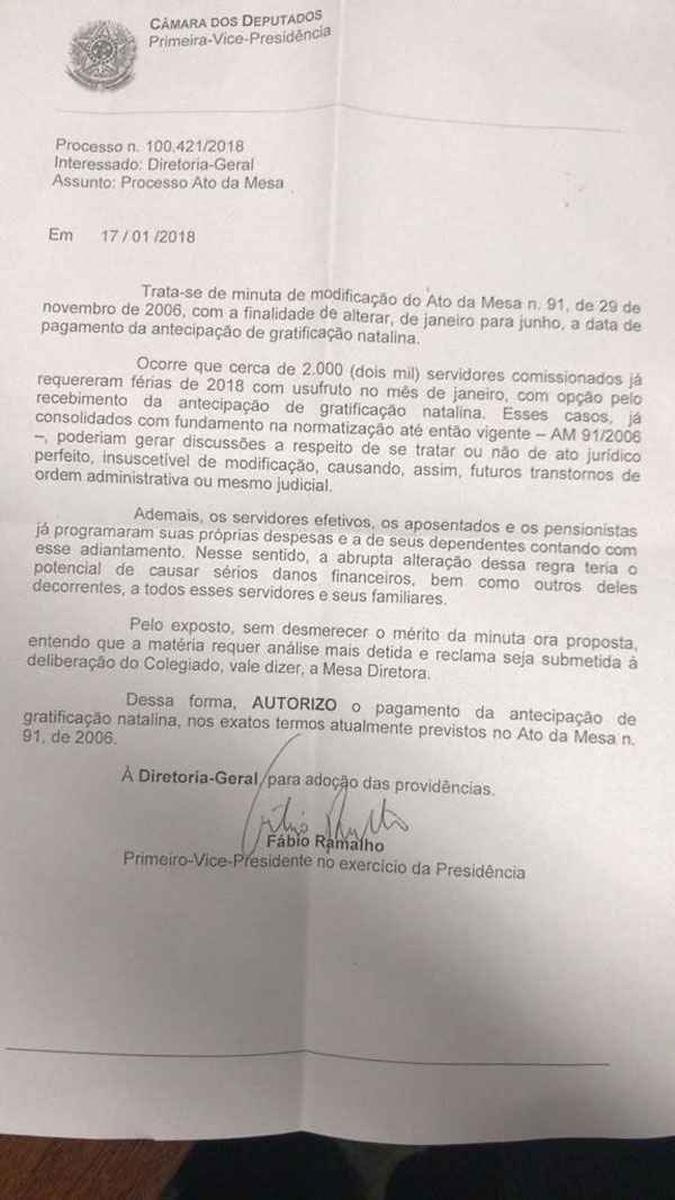 O documento entregue à diretoria-geral(foto: Reprodução) O documento entregue à diretoria-geral(foto: Reprodução)