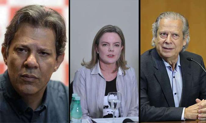 Rejeição de Haddad (PT) é de 38% no Ibope e de 41% no Datafolha. Gleisi Defendeu indulto para Lula após eventual vitória de Haddad. José Dirceu defendeu retirada do poder do STF e Ministério Público(foto: Nelson Almeida/AFP , Alexandre Guzanshe/EM/D.A Press, Heuler Andrey/AFP) Rejeição de Haddad (PT) é de 38% no Ibope e de 41% no Datafolha. Gleisi Defendeu indulto para Lula após eventual vitória de Haddad. José Dirceu defendeu retirada do poder do STF e Ministério Público(foto: Nelson Almeida/AFP , Alexandre Guzanshe/EM/D.A Press, Heuler Andrey/AFP)