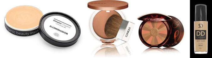 Iluminador cremoso, da Simple Organic (R$ 78); Clinique True Bronze Pressed Powder Bronzer, da Clinique (R$ 169); Bronzeador Terracotta Light, da Guerlain (R$ 279); DD Cream, coloração média-escura, da SD Make (R$ 69)(foto: Divulgação) Iluminador cremoso, da Simple Organic (R$ 78); Clinique True Bronze Pressed Powder Bronzer, da Clinique (R$ 169); Bronzeador Terracotta Light, da Guerlain (R$ 279); DD Cream, coloração média-escura, da SD Make (R$ 69)(foto: Divulgação)