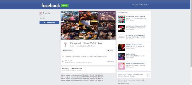 Página que convidava para evento Famigerado Último PDS do Ano! foi excluída do Facebook após a confusão(foto: Reprodução/Facebook) Página que convidava para evento Famigerado Último PDS do Ano! foi excluída do Facebook após a confusão(foto: Reprodução/Facebook)
