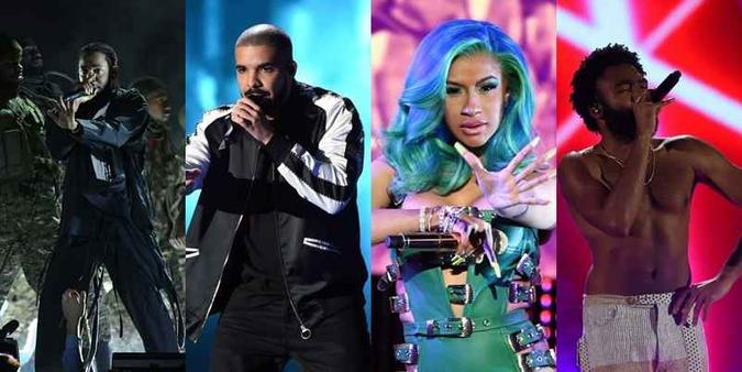 Kendrick Lamar, Drake, Cardi B e Childish Gambino(foto: AFP) Kendrick Lamar, Drake, Cardi B e Childish Gambino(foto: AFP)