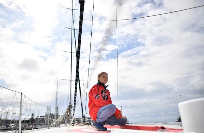 Ativista climática sueca Greta Thunberg a bordo do iate Malizia II, antes de atravessar o Atlântico para Nova York(foto: Ben Stansall/AFP) Ativista climática sueca Greta Thunberg a bordo do iate Malizia II, antes de atravessar o Atlântico para Nova York(foto: Ben Stansall/AFP)