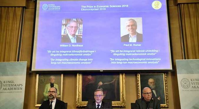 Os dois economistas apareciam há vários anos na lista de possíveis vencedores do Nobel(foto: Henrik Montgomery/ TT News Agency/AFP) Os dois economistas apareciam há vários anos na lista de possíveis vencedores do Nobel(foto: Henrik Montgomery/ TT News Agency/AFP)