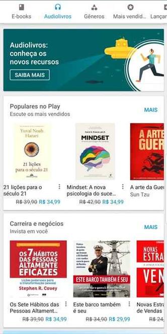 Google Play disponibiliza venda avulsa de audiolivros(foto: Reprodução/Internet) Google Play disponibiliza venda avulsa de audiolivros(foto: Reprodução/Internet)