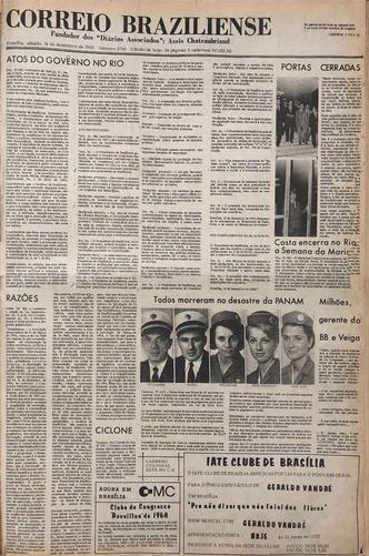 Capa do Correio no dia seguinte à promulgação do AI-5. Censura proibiu manchete Capa do Correio no dia seguinte à promulgação do AI-5. Censura proibiu manchete