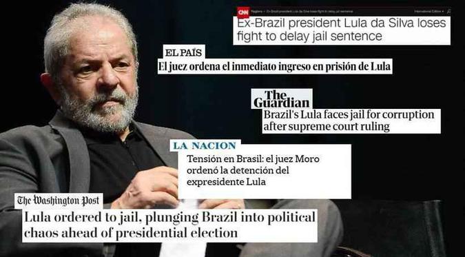 Sites de vários países destacaram o pedido de prisão do ex-presidente Lula e sua trajetória política (foto: Montagem de Fred Bottrel sobre imagem de Fotos Públicas e Reprodução) Sites de vários países destacaram o pedido de prisão do ex-presidente Lula e sua trajetória política (foto: Montagem de Fred Bottrel sobre imagem de Fotos Públicas e Reprodução)