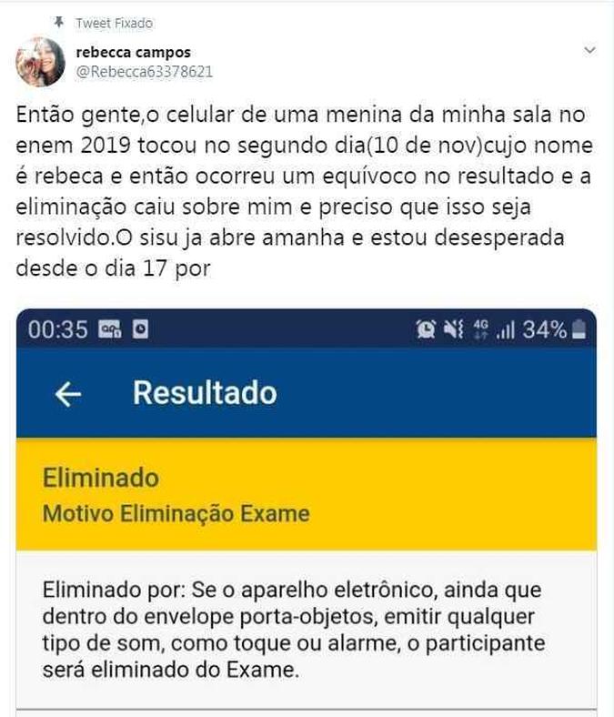 Hashtag #inepdevolveanotadarebecca foi um dos assuntos mais comentados no Twitter(foto: Reprodução) Hashtag #inepdevolveanotadarebecca foi um dos assuntos mais comentados no Twitter(foto: Reprodução)
