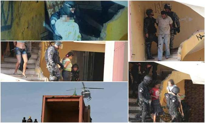 Imagens mostram o momento em que a polícia desce do prédio com os invasores rendidos: cerca de 12 invasores estavam no prédio, entre eles quatro mulheres e quatro crianças(foto: Polícia Militar/Divulgação) Imagens mostram o momento em que a polícia desce do prédio com os invasores rendidos: cerca de 12 invasores estavam no prédio, entre eles quatro mulheres e quatro crianças(foto: Polícia Militar/Divulgação)