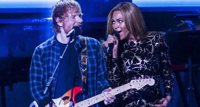 Ed Sheeran e Beyoncé no Global Citizen Festival em 2015(foto: AFP PHOTO / RINGO CHIU) Ed Sheeran e Beyoncé no Global Citizen Festival em 2015(foto: AFP PHOTO / RINGO CHIU)