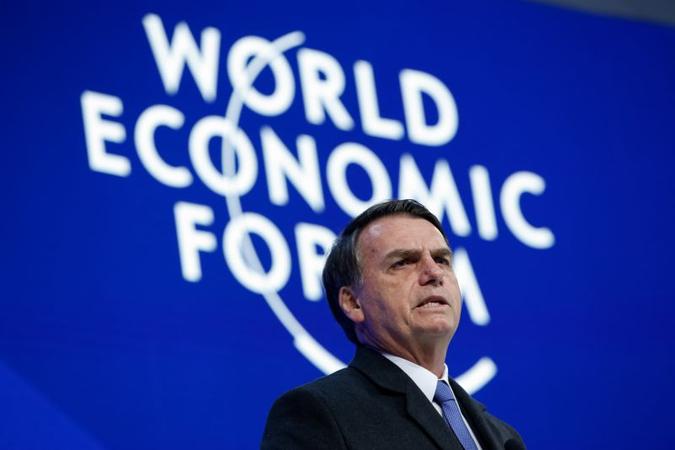 Jair Bolsonaro durante discurso no Fórum Econômico Mundial: Jair Bolsonaro durante discurso no Fórum Econômico Mundial: