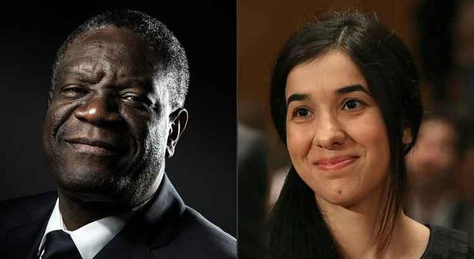 Médico e vítima, respectivamente, Denis Mukwege e Nadia Murad encarnam uma causa planetária que supera o âmbito dos conflitos, como evidencia o movimento #MeToo(foto: Joel saget, Mark Wilson / AFP ) Médico e vítima, respectivamente, Denis Mukwege e Nadia Murad encarnam uma causa planetária que supera o âmbito dos conflitos, como evidencia o movimento #MeToo(foto: Joel saget, Mark Wilson / AFP )