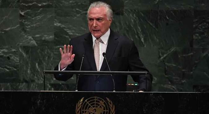 Temer fala na Assembleia Geral da ONU(foto: Timothy A. Clary/AFP ) Temer fala na Assembleia Geral da ONU(foto: Timothy A. Clary/AFP )