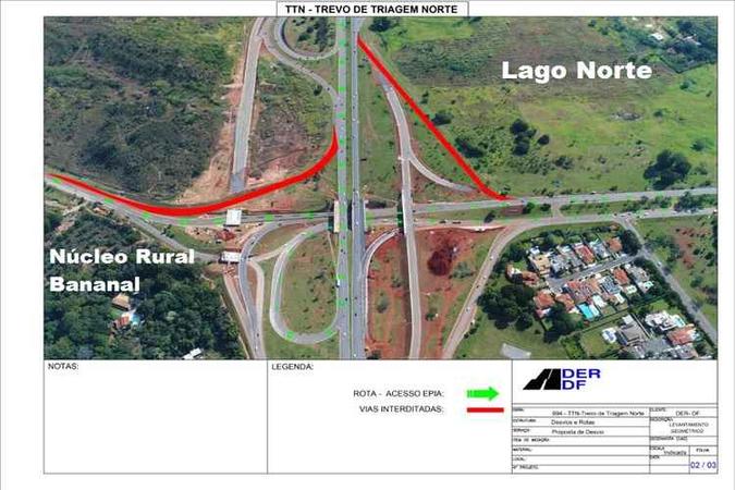 Setas verdes indicam área liberada; linhas vermelhas mostram trechos que serão bloqueados(foto: Agência Brasília/Reprodução) Setas verdes indicam área liberada; linhas vermelhas mostram trechos que serão bloqueados(foto: Agência Brasília/Reprodução)