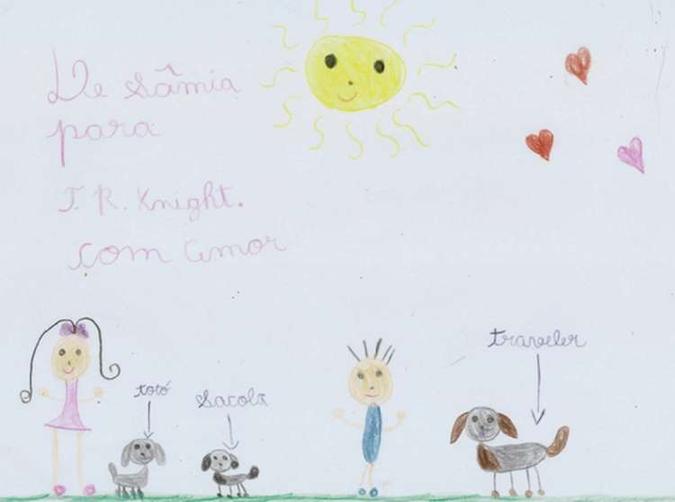 O desenho de Sâmia para o ator T.R. Knight(foto: Sâmia Luíse Sanches Chiella/Arquivo pessoal) O desenho de Sâmia para o ator T.R. Knight(foto: Sâmia Luíse Sanches Chiella/Arquivo pessoal)