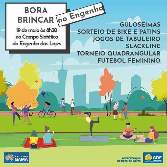 Flyer de divulgação do evento Bora Brincar(foto: Administração Regional do Gama/Divulgação) Flyer de divulgação do evento Bora Brincar(foto: Administração Regional do Gama/Divulgação)