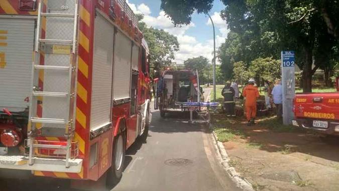 Na L2 Norte, um motociclista atingiu um morador de rua(foto: CBMDF/Divulgação) Na L2 Norte, um motociclista atingiu um morador de rua(foto: CBMDF/Divulgação)