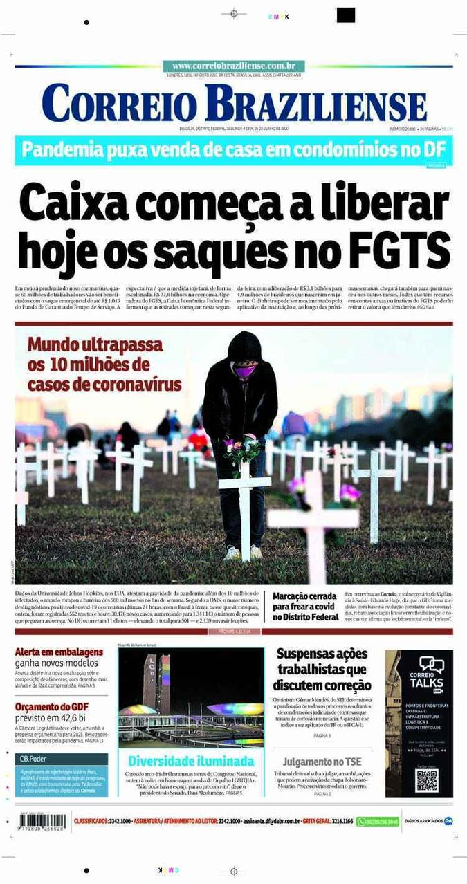 Confira a Capa do Jornal Correio Braziliense do dia 29/06/2020(foto: Correio Braziliense)