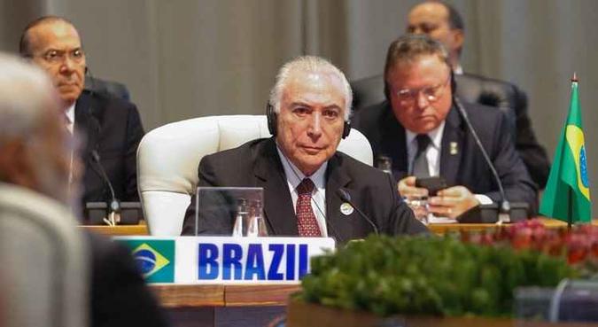 Temer participa da 10ª Cúpula dos Brics, na África do Sul(foto: Reprodução/Twitter) Temer participa da 10ª Cúpula dos Brics, na África do Sul(foto: Reprodução/Twitter)