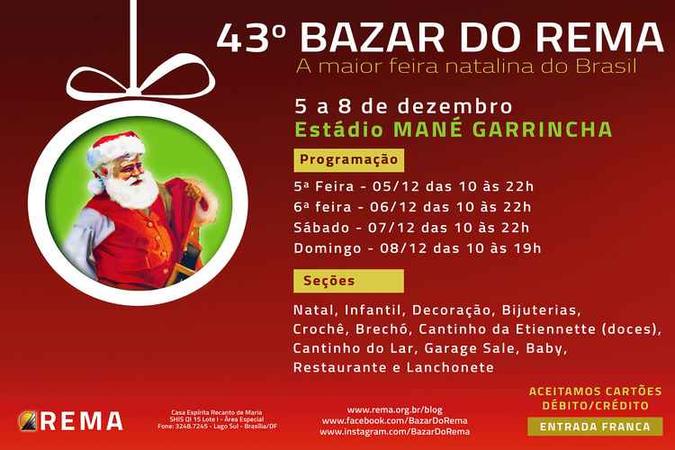 Tradicional feira natalina da Casa Espírita Recanto de Maria (Rema) chega à 43ª edição(foto: Divulgação/Bazar do Rema) Tradicional feira natalina da Casa Espírita Recanto de Maria (Rema) chega à 43ª edição(foto: Divulgação/Bazar do Rema)