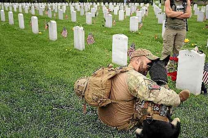 Soldado norte-americano encontra consolo no abraço de um cão: há milhares de anos, variações genéticas favoreceram a interação(foto: Chip Somodevilla/AFP - 29/5/17 ) Soldado norte-americano encontra consolo no abraço de um cão: há milhares de anos, variações genéticas favoreceram a interação(foto: Chip Somodevilla/AFP - 29/5/17 )