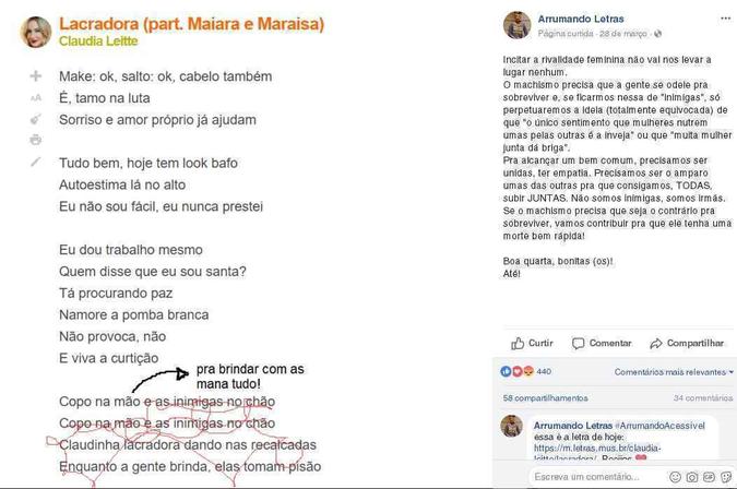 'Lacradora' de Claudia Leitte com Maiara e Maraisa passa a ideia de que mulheres são rivais(foto: Reprodução/Facebook ) 'Lacradora' de Claudia Leitte com Maiara e Maraisa passa a ideia de que mulheres são rivais(foto: Reprodução/Facebook )