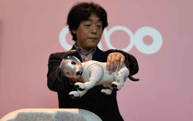 Izumi Kawanishi chefe do Sony Robotics Business Group da Sony, entregou um casulo contendo o robô Izumi Kawanishi chefe do Sony Robotics Business Group da Sony, entregou um casulo contendo o robô