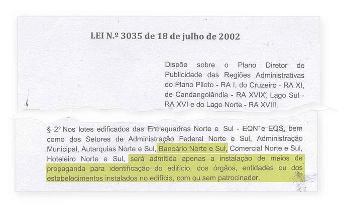 O Plano Diretor de Publicidade da área tombada veda a anúncio de marcas e serviços no Setor Bancário O Plano Diretor de Publicidade da área tombada veda a anúncio de marcas e serviços no Setor Bancário