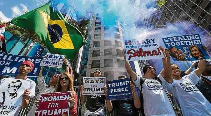Em São Paulo, manifestantes a favor do republicano Donald Trump: independentemente da questão ideológica, governo está de olho no comércio(foto: Nelson Almeida/AFP ) Em São Paulo, manifestantes a favor do republicano Donald Trump: independentemente da questão ideológica, governo está de olho no comércio(foto: Nelson Almeida/AFP )