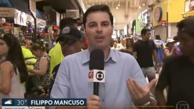 Repórter fazia transmissão ao vivo para o SP1 (foto: Reprodução) Repórter fazia transmissão ao vivo para o SP1 (foto: Reprodução)
