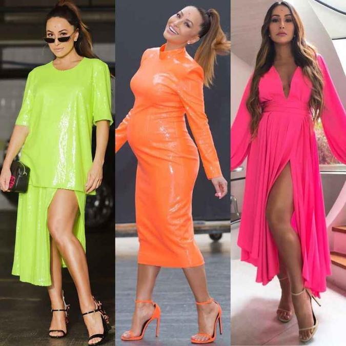 Sabrina Sato abusou dos tons fluorescentes para manter a personalidade nas produções fashion durante a gravidez. Os vestidos verde e laranja são de autoria do designer brasileiro Vitor Zerbinato e o pink é da marca Cholet. O styling foi assinado por Pedro Sales(foto: Instagram/Reprodução) Sabrina Sato abusou dos tons fluorescentes para manter a personalidade nas produções fashion durante a gravidez. Os vestidos verde e laranja são de autoria do designer brasileiro Vitor Zerbinato e o pink é da marca Cholet. O styling foi assinado por Pedro Sales(foto: Instagram/Reprodução)