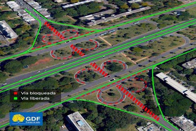 Bloqueio: o trânsito na via de ligação das quadras 100 e 200 será interditado nos dois sentidos (foto: Divulgação/Novacap) Bloqueio: o trânsito na via de ligação das quadras 100 e 200 será interditado nos dois sentidos (foto: Divulgação/Novacap)