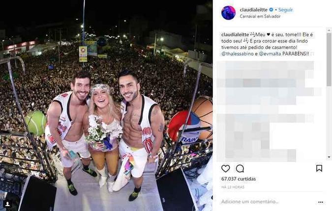 O momento foi compartilhado no Instagram da própria Claudia Leitte(foto: Reprodução/Instagram) O momento foi compartilhado no Instagram da própria Claudia Leitte(foto: Reprodução/Instagram)
