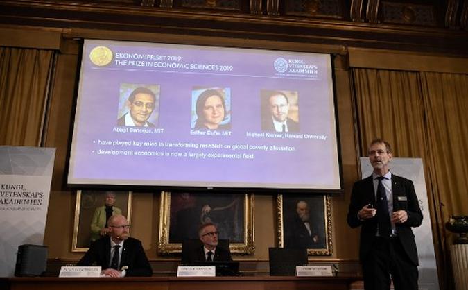 Vencedores do Prêmio Nobel de Economia de 2019(foto: Jonathan Nackstrand/AFP) Vencedores do Prêmio Nobel de Economia de 2019(foto: Jonathan Nackstrand/AFP)