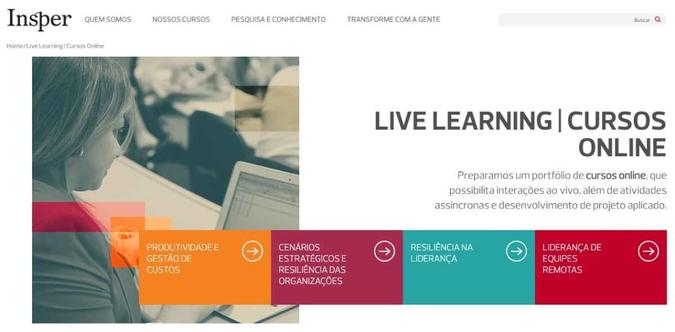 Iniciativa chamada de Insper Live Learning oferece formação especial para período de isolamento social, com proposta de ensino interativo e dinâmico(foto: Divulgação/Insper) Iniciativa chamada de Insper Live Learning oferece formação especial para período de isolamento social, com proposta de ensino interativo e dinâmico(foto: Divulgação/Insper)