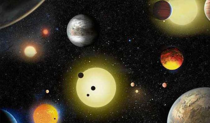 Montagem mostra a provável aparência de alguns dos objetos descobertos: nove deles estão em zonas propícias para o surgimento de vida(foto: Nasa/W.Stenzel/Divulgação) Montagem mostra a provável aparência de alguns dos objetos descobertos: nove deles estão em zonas propícias para o surgimento de vida(foto: Nasa/W.Stenzel/Divulgação)