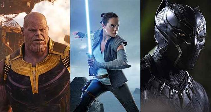 'Vingadores: Guerra infinita', 'Star wars: Os últimos jedi' e 'Pantera negra' são os grandes indicados entre os filmes(foto: Reprodução/Internet) 'Vingadores: Guerra infinita', 'Star wars: Os últimos jedi' e 'Pantera negra' são os grandes indicados entre os filmes(foto: Reprodução/Internet)