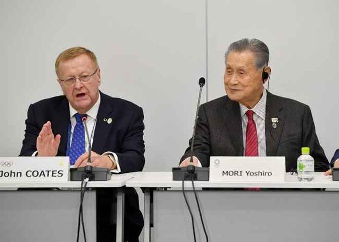 Autoridades do Comitê Olímpico Internacional (COI) se reuniram nesta quinta-feira (13/2) em Tóquio, no Japão. (foto: JAPAN POOL / JIJI PRESS / AFP) Autoridades do Comitê Olímpico Internacional (COI) se reuniram nesta quinta-feira (13/2) em Tóquio, no Japão. (foto: JAPAN POOL / JIJI PRESS / AFP)