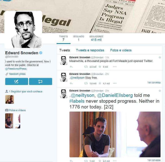 (foto: Reprodução Twitter/Edward Snowden) (foto: Reprodução Twitter/Edward Snowden)