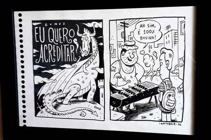 Livro é resultado das participações do artista no Inktober, projeto de ilustradores de todo o mundo que acontece durante o mês de outubro(foto: Acervo pessoal/Caio Gomez) Livro é resultado das participações do artista no Inktober, projeto de ilustradores de todo o mundo que acontece durante o mês de outubro(foto: Acervo pessoal/Caio Gomez)