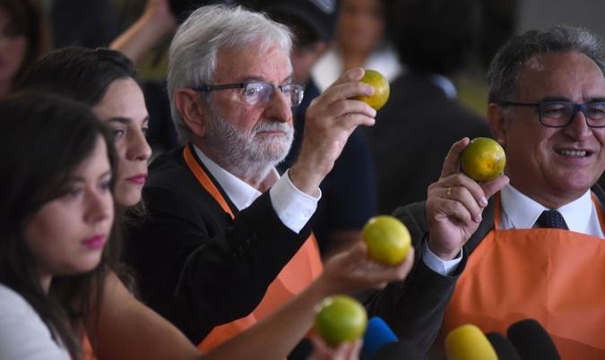 Parlamentares do Psol fazem protesto com laranjas(foto: Ed Alves/CB/D.A Press) Parlamentares do Psol fazem protesto com laranjas(foto: Ed Alves/CB/D.A Press)