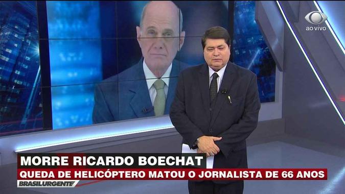 O apresentador José Luiz Datena interrompeu a programação da Band nesta tarde para confirmar a morte de Boechat(foto: Reprodução/Band) O apresentador José Luiz Datena interrompeu a programação da Band nesta tarde para confirmar a morte de Boechat(foto: Reprodução/Band)