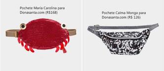 Montagem com fotos de pochete vermelha que imita caranguejo e pochete preta com lantejoulas brilhantes (foto: Divulgação ) Montagem com fotos de pochete vermelha que imita caranguejo e pochete preta com lantejoulas brilhantes (foto: Divulgação )