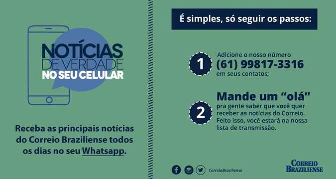 Adicione o número do Correio no WhatsApp e faça parte do canal de notícias gratuito(foto: Arte/CB Press) Adicione o número do Correio no WhatsApp e faça parte do canal de notícias gratuito(foto: Arte/CB Press)