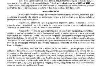 Ibaneis veta PL de desconto em mensalidades de instituições particulares
