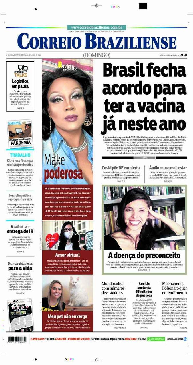 Confira a Capa do Jornal Correio Braziliense do dia 28/06/2020(foto: Correio Braziliense)