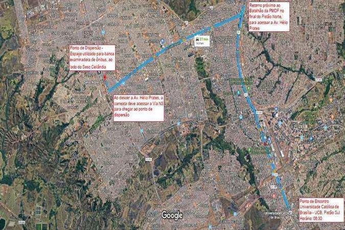 Um dos bloqueios no trânsito será em Taguatinga devido carreata(foto: Detran/Divulgação) Um dos bloqueios no trânsito será em Taguatinga devido carreata(foto: Detran/Divulgação)