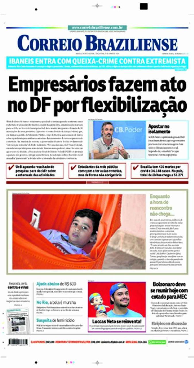 Confira a Capa do Jornal Correio Braziliense do dia 23/06/2020(foto: Correio Braziliense)