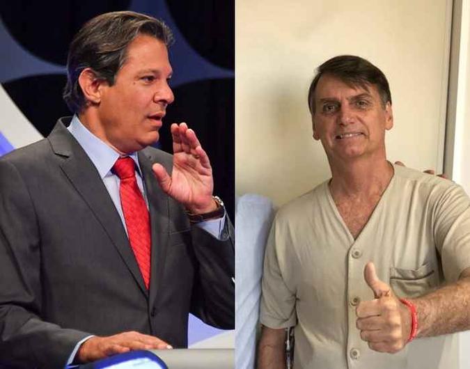 Os dois líderes se destacam dos demais e aparecem empatados na simulação do segundo turno (foto: AFP / NELSON ALMEIDA - @jairbolsonaro/Divulgação) Os dois líderes se destacam dos demais e aparecem empatados na simulação do segundo turno (foto: AFP / NELSON ALMEIDA - @jairbolsonaro/Divulgação)
