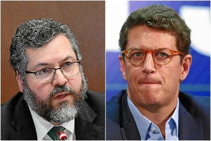 Ernesto Araújo e Ricardo Salles estão na mira da ala militar do governo(foto: Mandel Ngan/AFP - Sergio Lima/AFP) Ernesto Araújo e Ricardo Salles estão na mira da ala militar do governo(foto: Mandel Ngan/AFP - Sergio Lima/AFP)